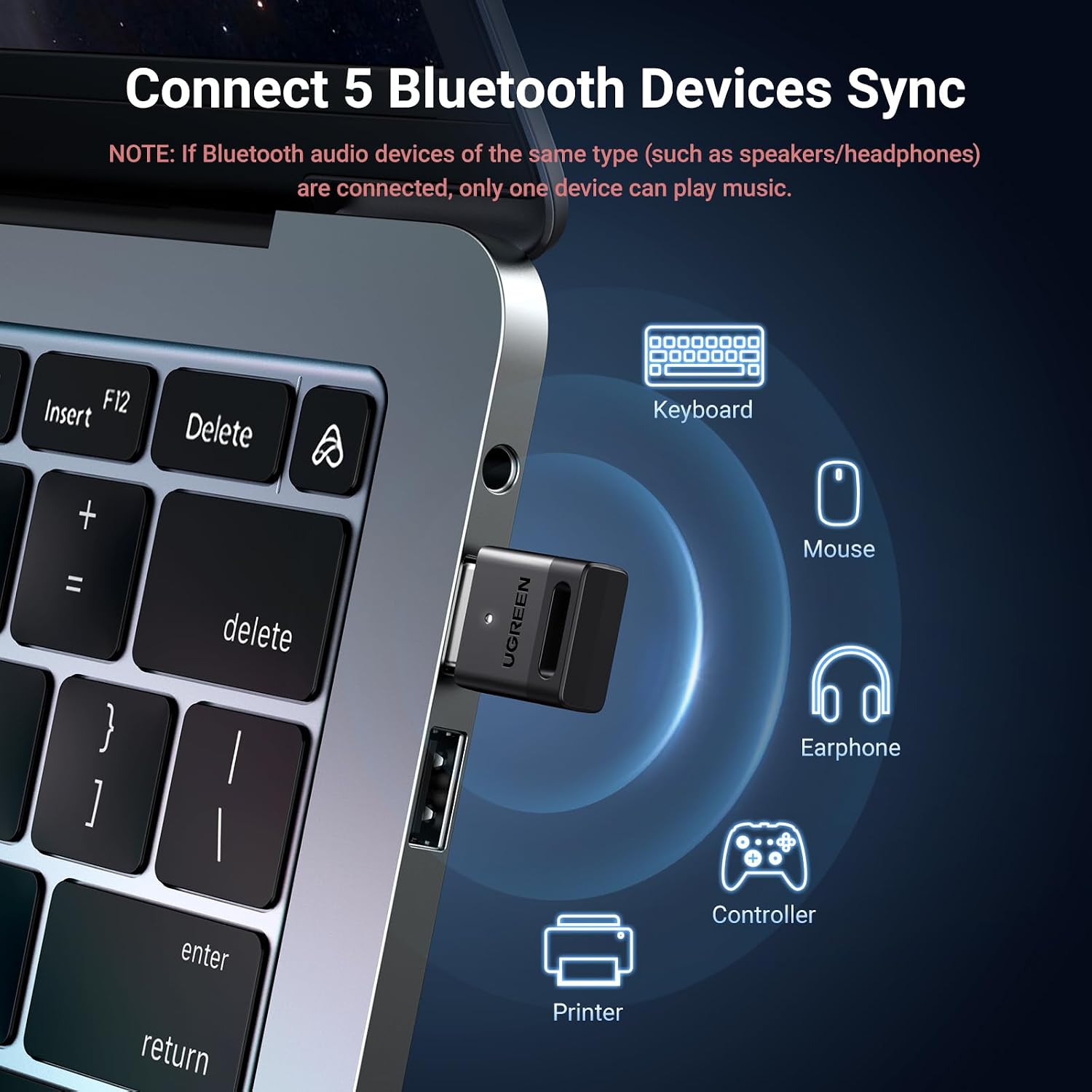 UGREEN USB Bluetooth 5.3 Adapter for PC Bluetooth Dongle Receiver | Plug & Play, For Windows 11/10/8.1 Only, Desktop, Laptop, Works with Mice, Keyboards, Headphones, Speakers, Printer - Image 3
