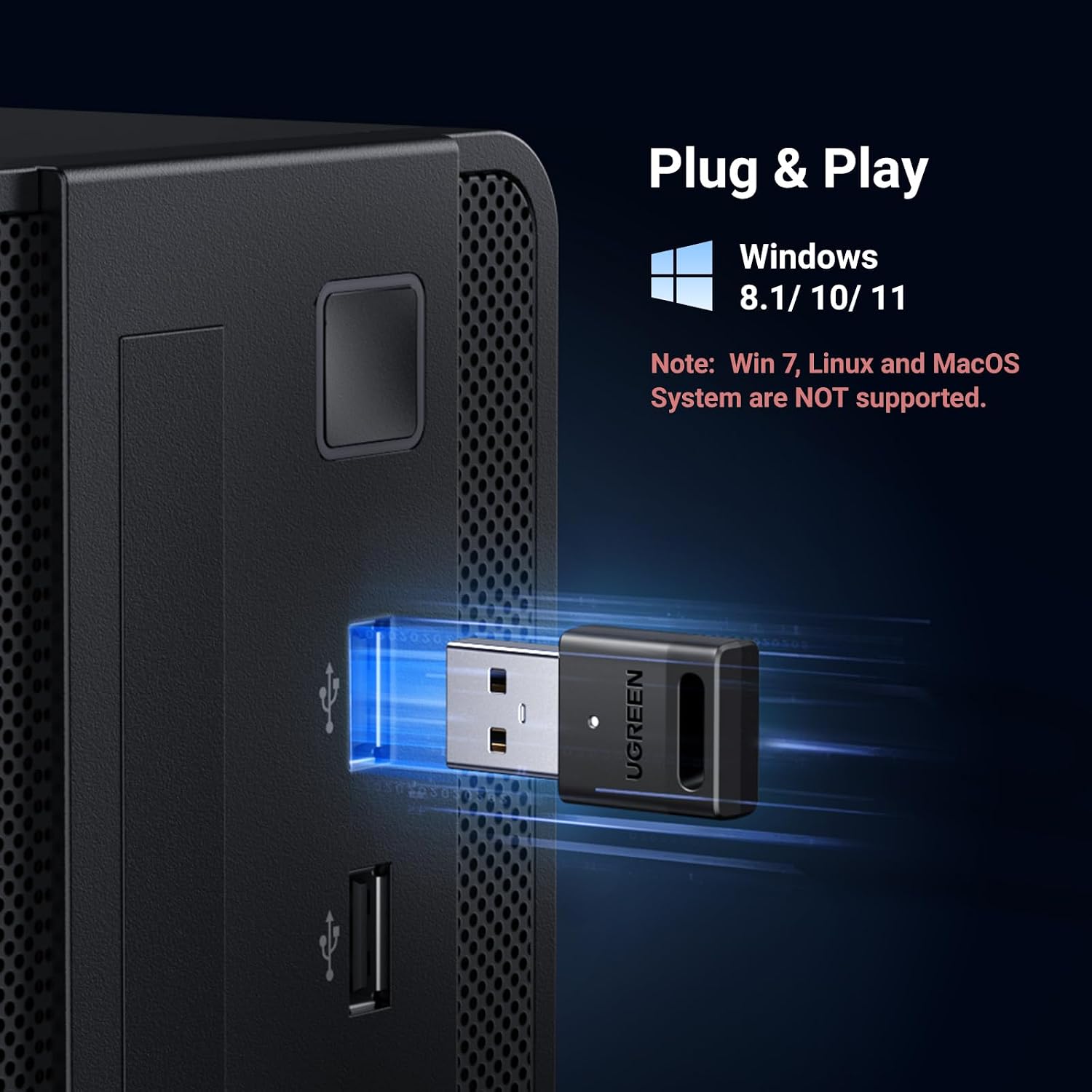 UGREEN USB Bluetooth 5.3 Adapter for PC Bluetooth Dongle Receiver | Plug & Play, For Windows 11/10/8.1 Only, Desktop, Laptop, Works with Mice, Keyboards, Headphones, Speakers, Printer - Image 4