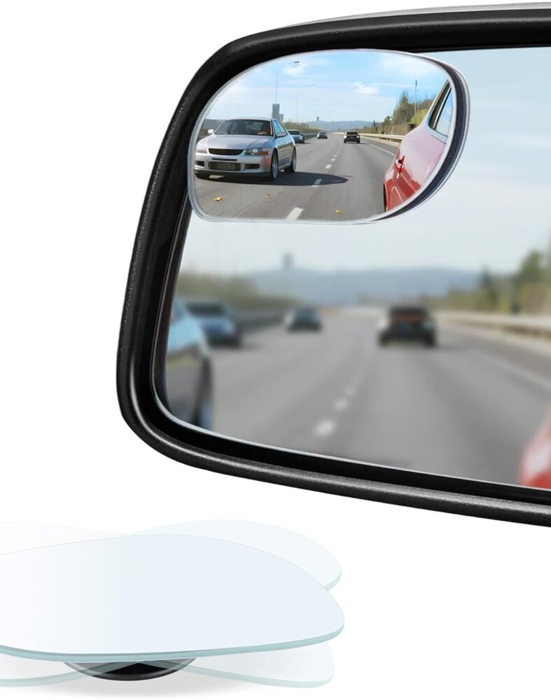 LivTee Blind Spot Mirrors, HD Glass Frameless Convex Rear View Mirrors, Wide Angle Adjustable Stick for Side Mirror, Automotive Exterior Accessories for Car, SUV & Trucks, Pack of 2