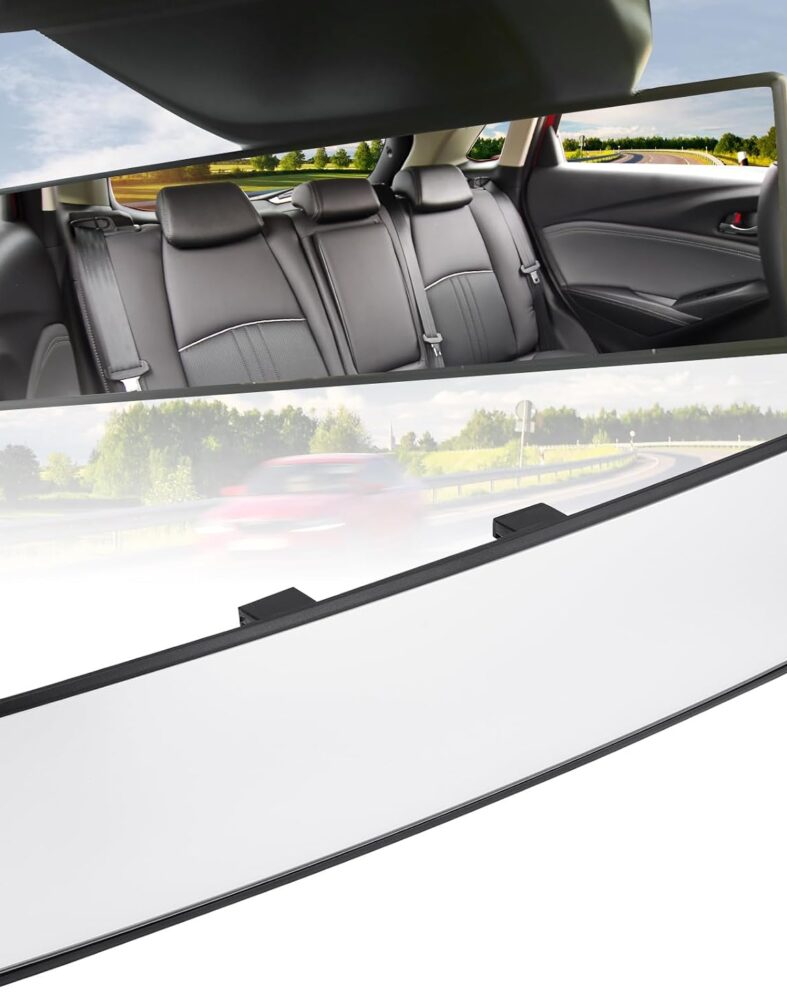 JOYTUTUS Panoramic Rear View Mirror, 12 Inch Wide Angle Clip On Mirror | Universal Car Interior Accessories, Convex Interior Mirror Reduces Blind Spot, Clear Vision, Fits Car SUV Trucks