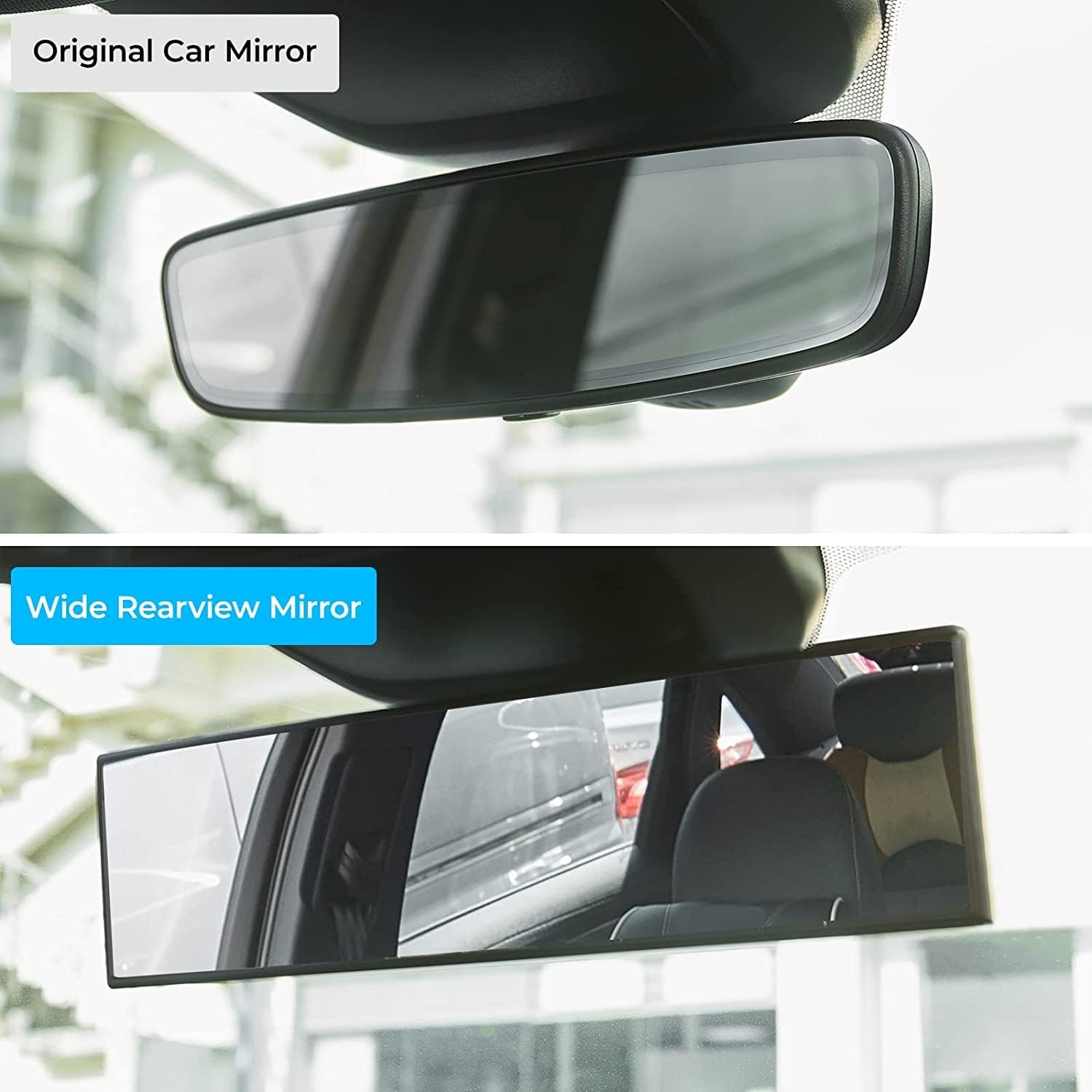 JOYTUTUS Panoramic Rear View Mirror, 12 Inch Wide Angle Clip On Mirror | Universal Car Interior Accessories, Convex Interior Mirror Reduces Blind Spot, Clear Vision, Fits Car SUV Trucks - Image 2
