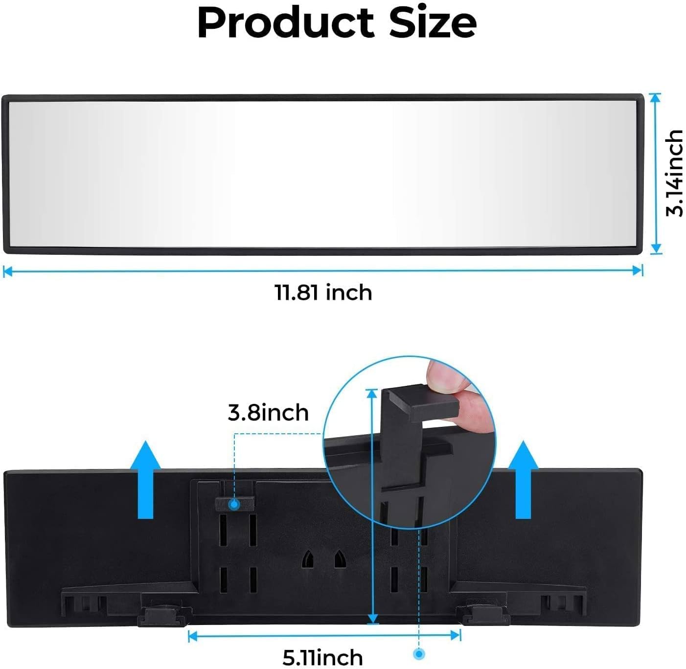 JOYTUTUS Panoramic Rear View Mirror, 12 Inch Wide Angle Clip On Mirror | Universal Car Interior Accessories, Convex Interior Mirror Reduces Blind Spot, Clear Vision, Fits Car SUV Trucks - Image 4