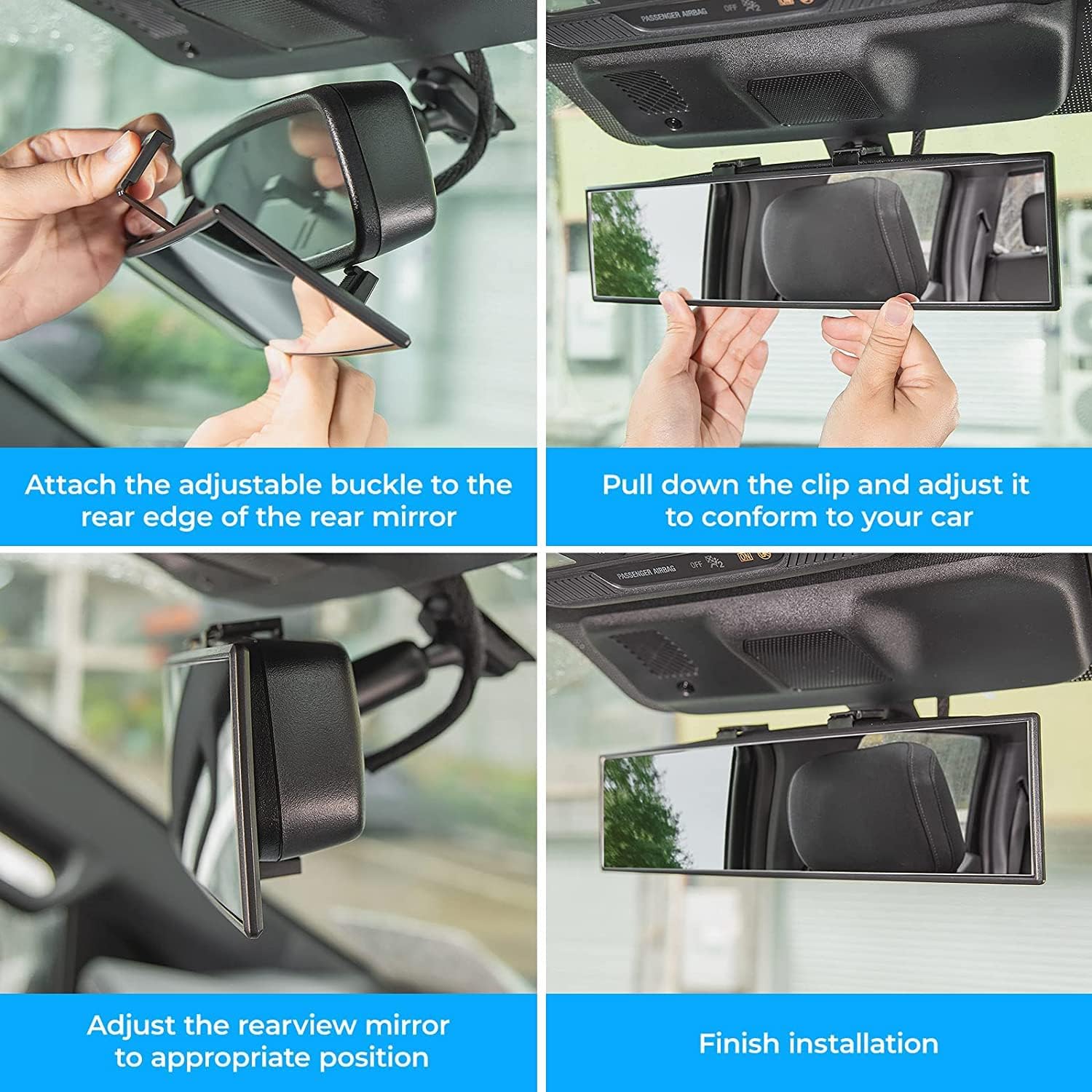 JOYTUTUS Panoramic Rear View Mirror, 12 Inch Wide Angle Clip On Mirror | Universal Car Interior Accessories, Convex Interior Mirror Reduces Blind Spot, Clear Vision, Fits Car SUV Trucks - Image 5