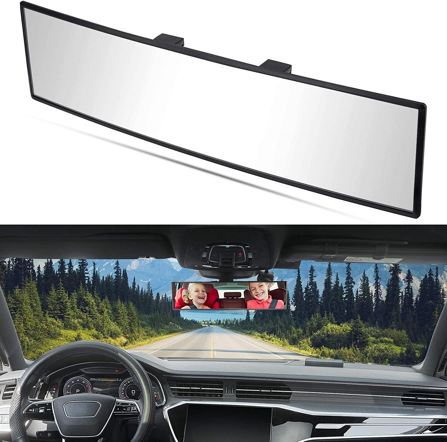 JOYTUTUS Panoramic Rear View Mirror, 12 Inch Wide Angle Clip On Mirror | Universal Car Interior Accessories, Convex Interior Mirror Reduces Blind Spot, Clear Vision, Fits Car SUV Trucks - Image 8